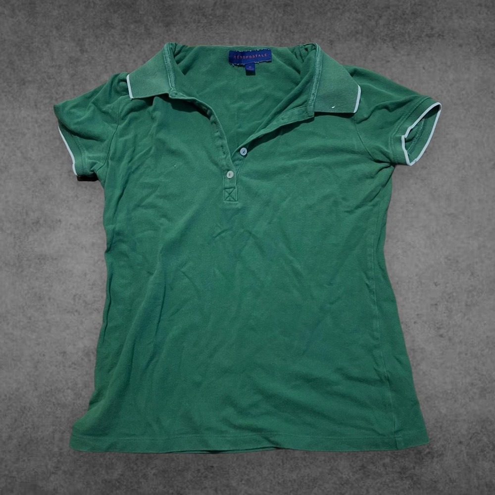 Aeropostale Womens Polo Shirt Green Y2K Preppy Short Sleeve Button Top Size M